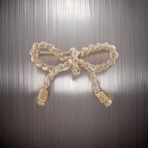 Tiffany & Co Estate Twisted Rope Bow Brooch Pin Silver + 14k Gold 5.8 GR TIF731 - Picture 4 of 12